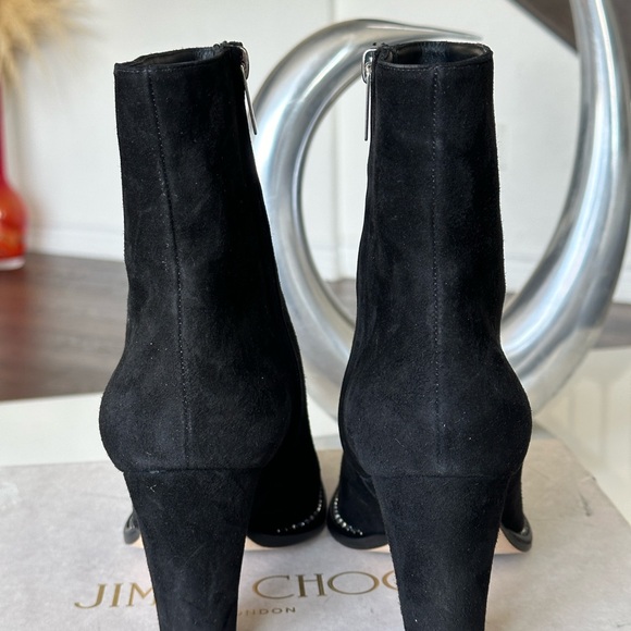 JIMMY CHOO Mavin 85 Crystal Stud Suede Ankle Boots Square Toe Booties Block Heel - Picture 4 of 7